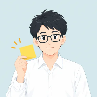 運営者のイラスト（黒縁メガネの会社員）
